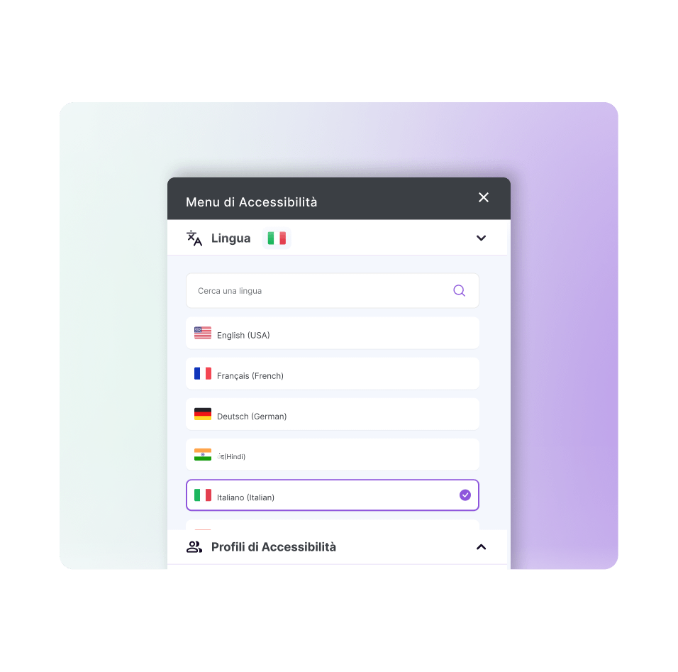 Illustration of the Languages section on our AI widget, highlighted with a magnifying glass design.