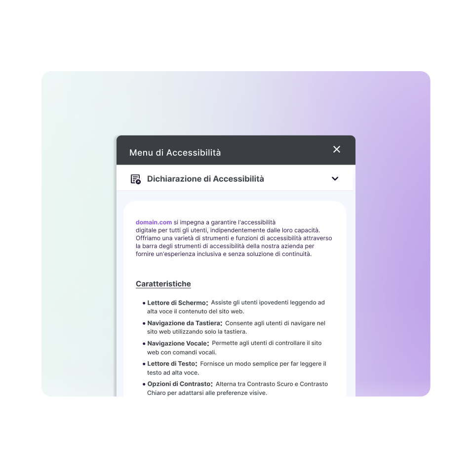 Illustration of the Accessibility Statement section on our AI widget, highlighted with a magnifying glass design.